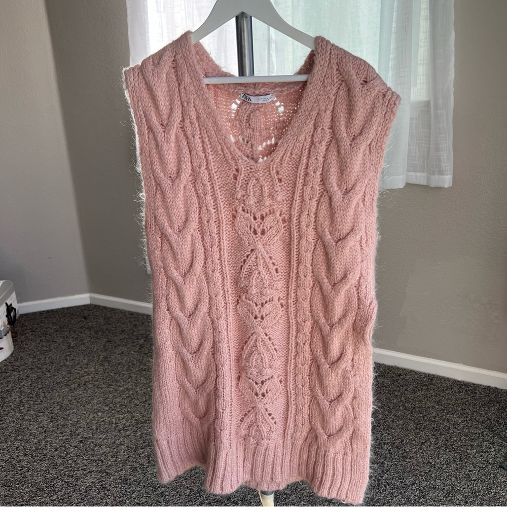 Zara Blush Pink Wool Alpaca Cable Knit Sweater - Picture 2 of 9